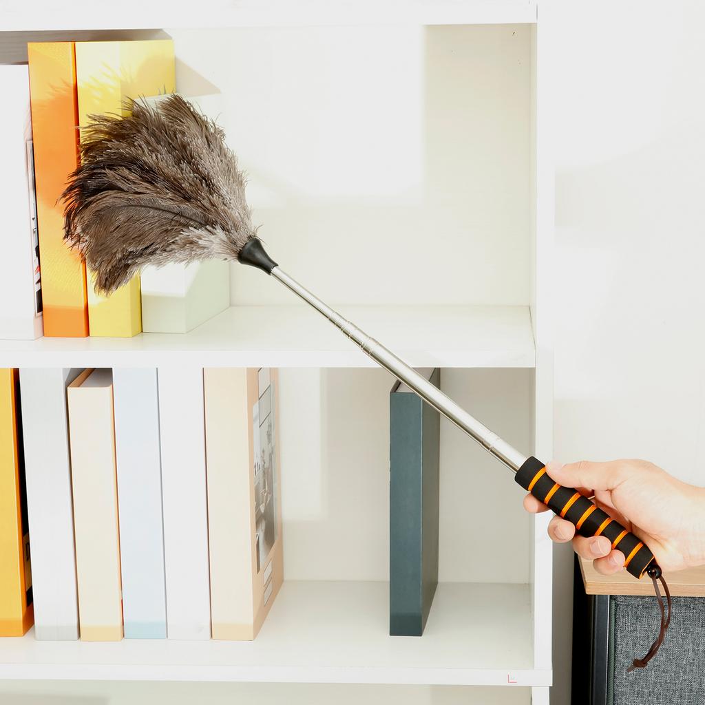 Extendable Ostrich Feather Duster With Stainless Steel Long Handle Brush Household Ceiling Fan Furniture Dust Cleaning Tool