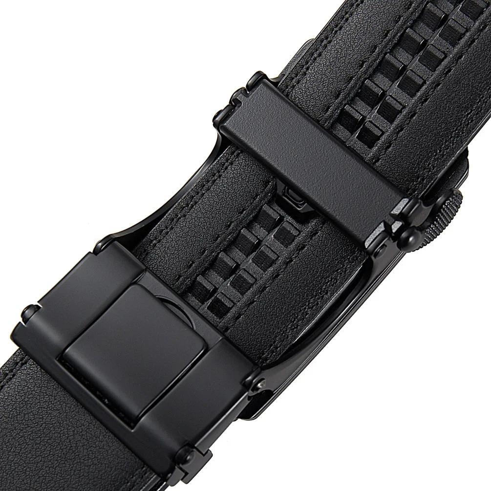 Men's PU Leather Ratchet Belt, Cool and Handsome Style, Adjustable Automatic Square Alloy Buckle Panel for Casual Business Wear