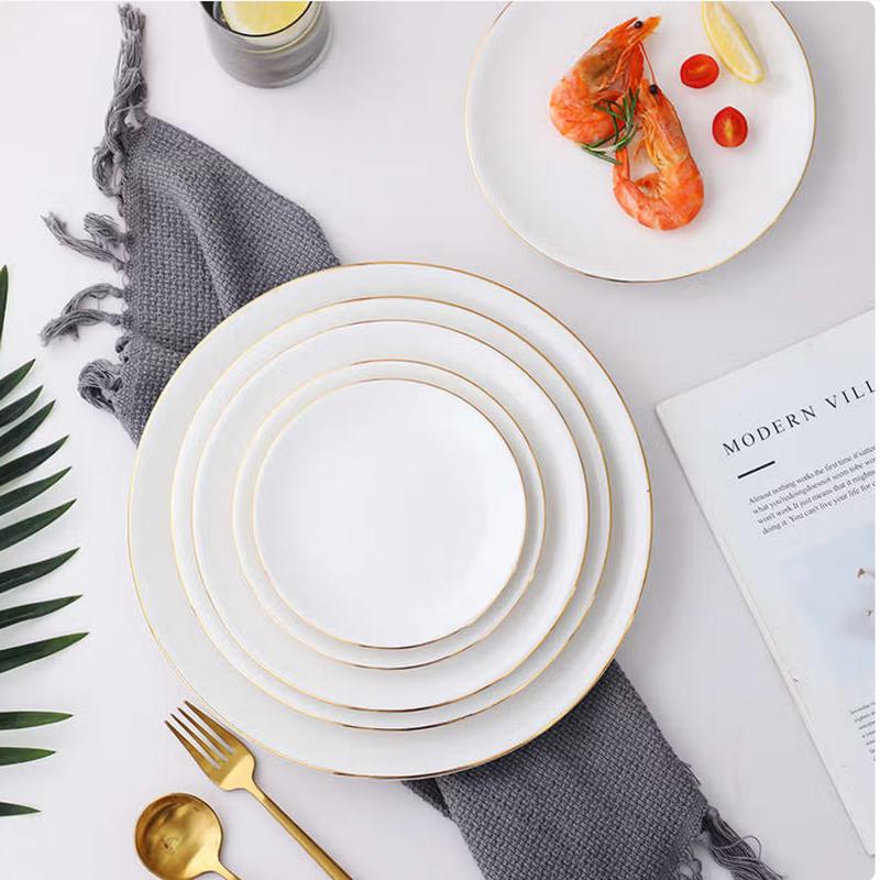 European Style Gold Rim Ceramic Dinner Plate