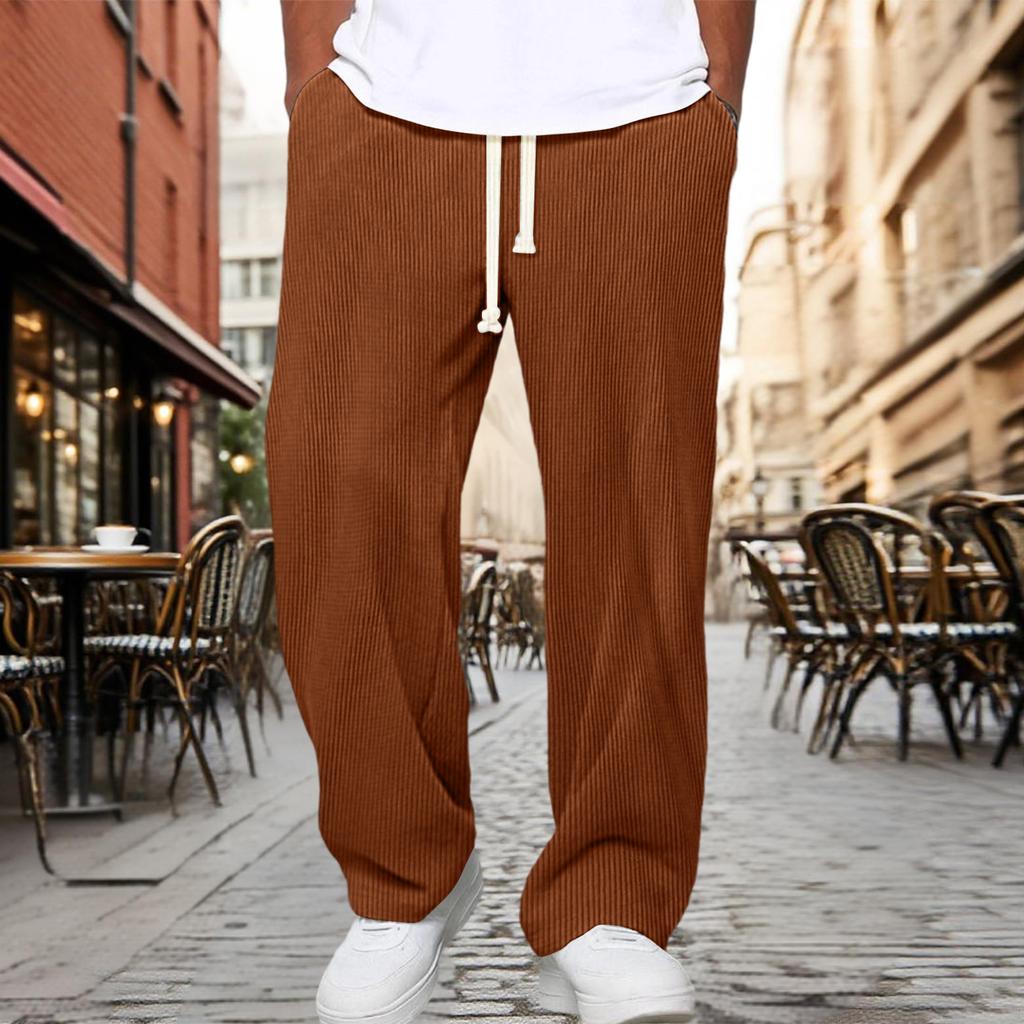 Men’s Drawstring Waist Loose Fit Corduroy Lounge Pants Casual Straight Leg Trousers with Adjustable Waistband