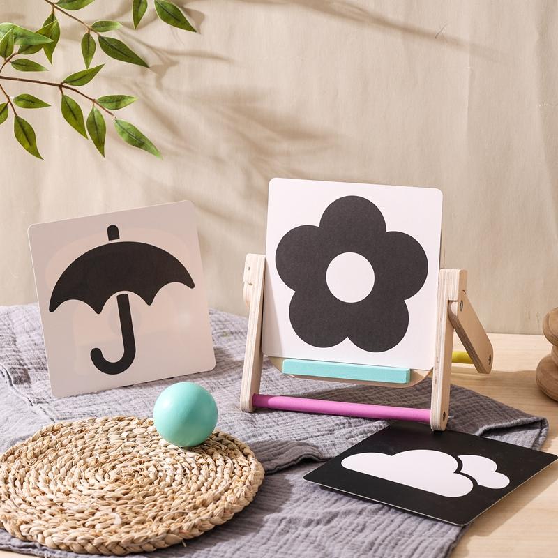 Baby Wooden Montessori Toys Mirror Tummy Time Infant Mirror Black White Contrast Visual Stimulation Sensory Development Toys