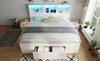 Bed 140x200 cm White with 2 Movable Nightstands, Wooden Bed with LED Lighting and USB Type-C Charging, Frame with Drawer and Shelves, without Mattress