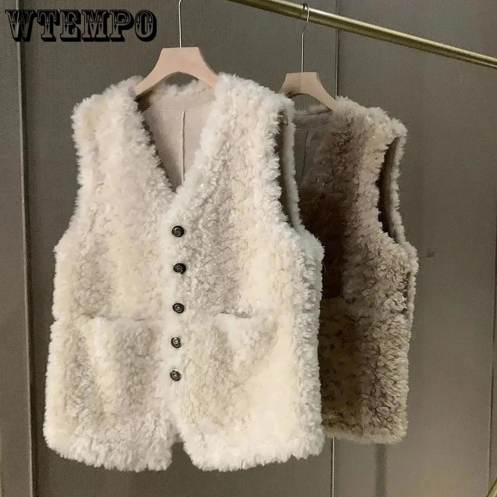 Women's Lamb Fur Vest Leather and Fur Integrated Warm Vest Spring and Autumn Fashionable Outer Vest Jacket