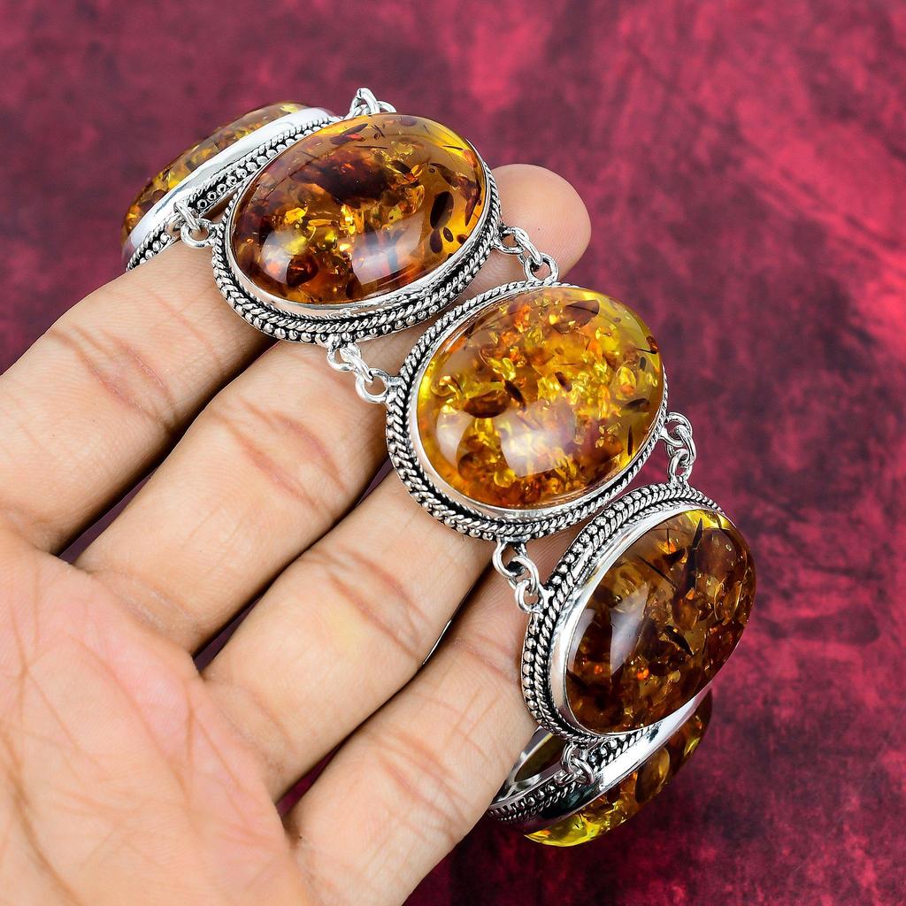 Baltic Amber Bracelet, 925 Solid Sterling Silver Gemstone Jewelry, Handmade Bracelet For Mother Day
