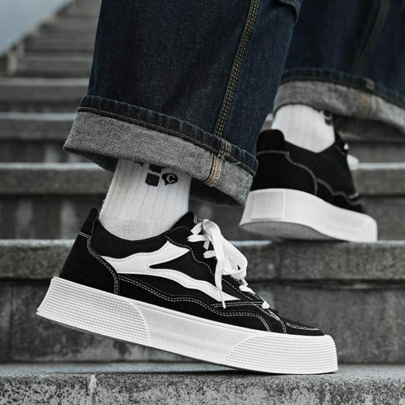 Herren Canvas Schuhe Mode Einfarbig Weiß Plateau Sneaker Low Top Lässig Schnürschuhe Männlich Bequem Skateboard Sportsneaker