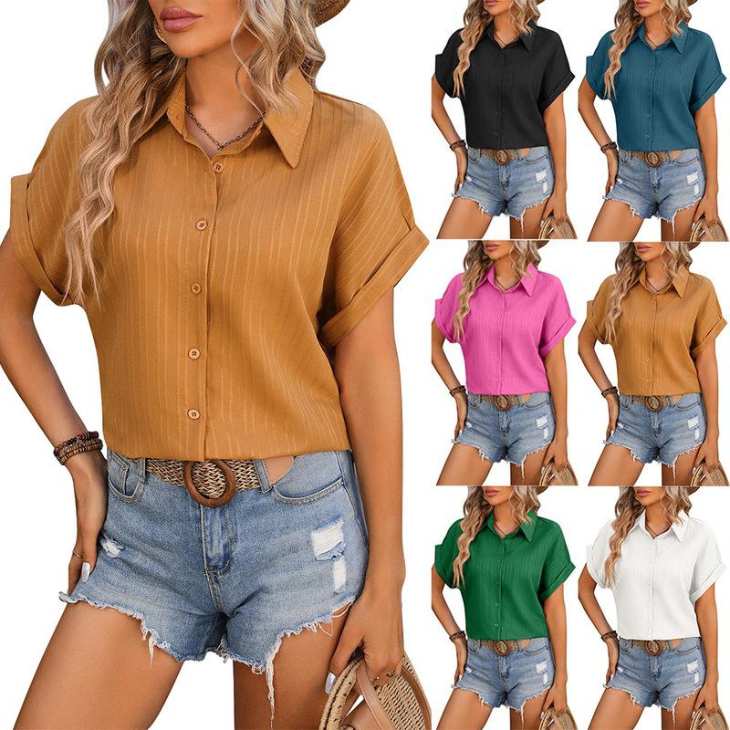 

YJKDYK 2024 Women s Blouse Loose Shoulder Short Sleeve Casual Shirt Women s Summer Top Retro Solid T-shitr Women s Clothing S зелений