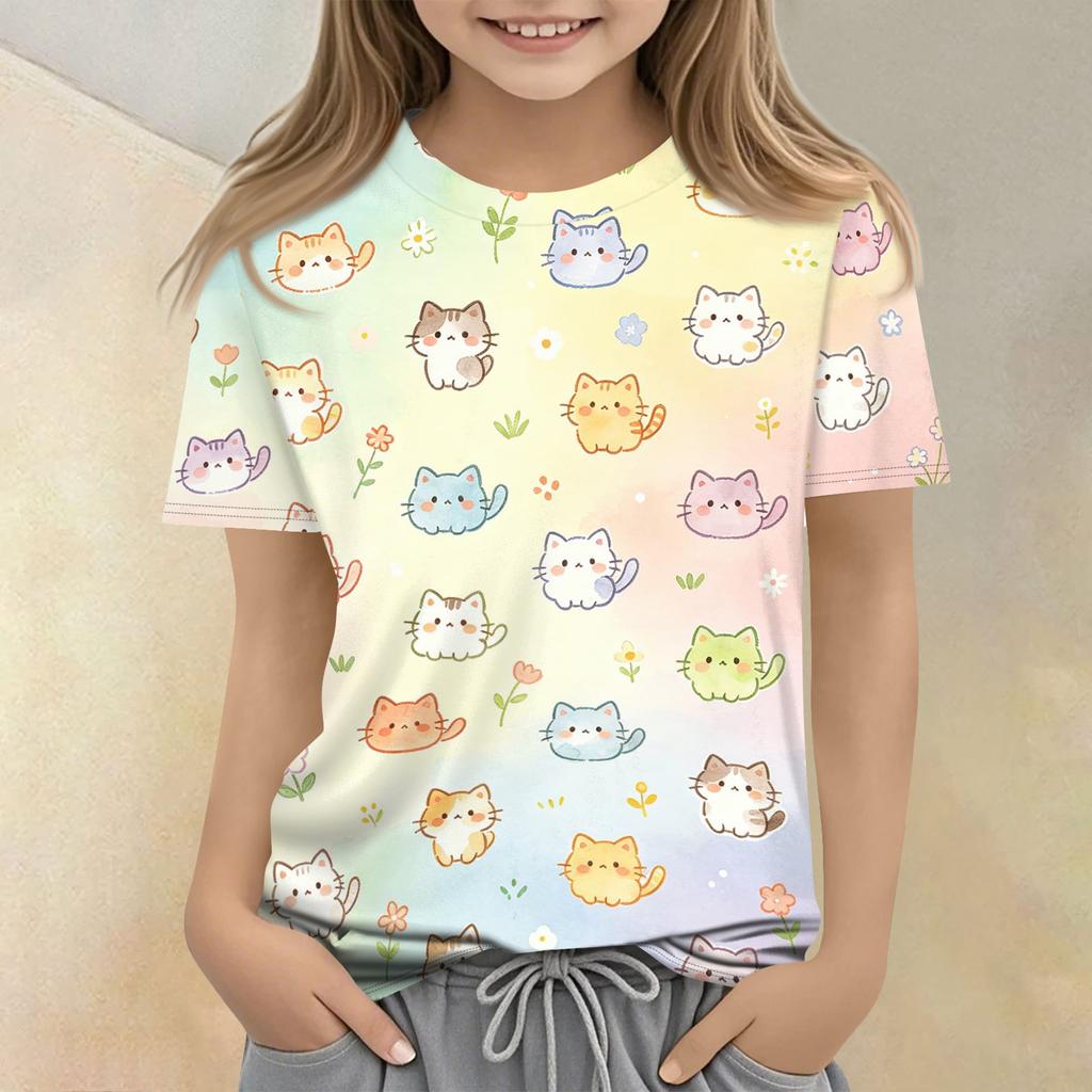 Kids Animal Print Crew Neck Short Sleeve T Shirt Casual Loose Fit Top Soft Comfortable Fabric Suitable for Everyday Wear