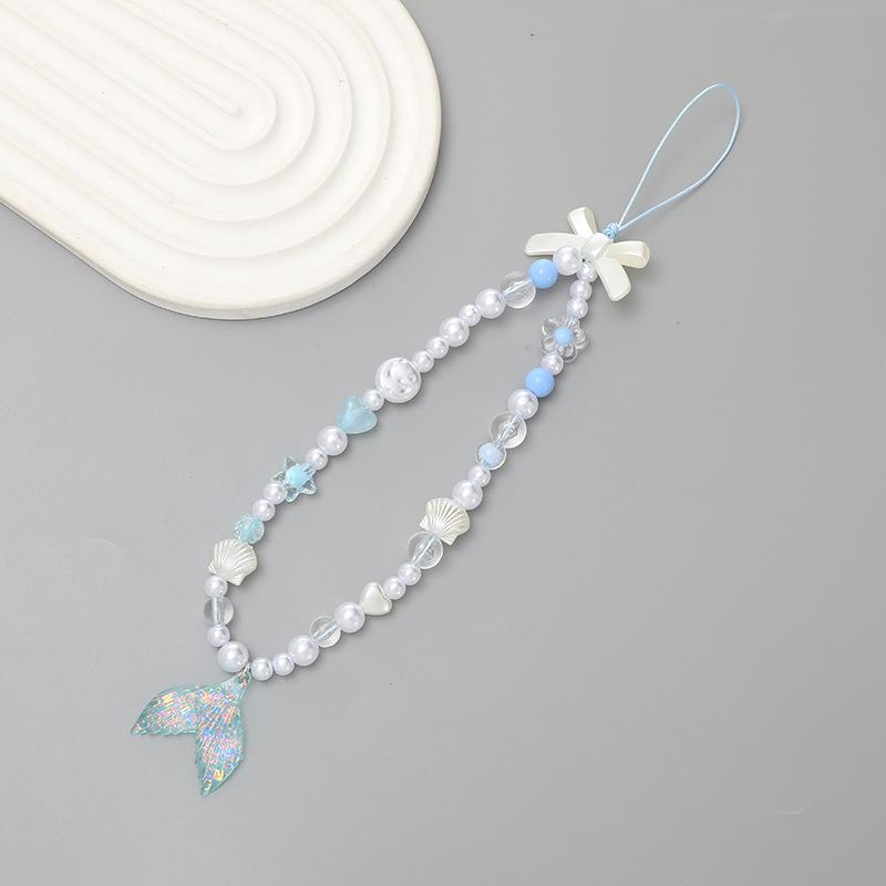 Pearl Bow Beaded Mobile Phone Lanyard Keychain Pendant Accessory