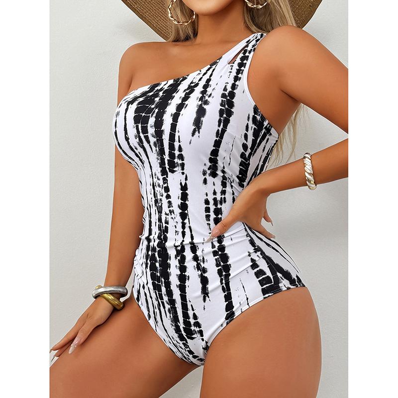 Hollow One-shoulder Swimwear Women Sexy Print Push UP One Piece Swimsuit Summer Beach Lady Bathing Suit