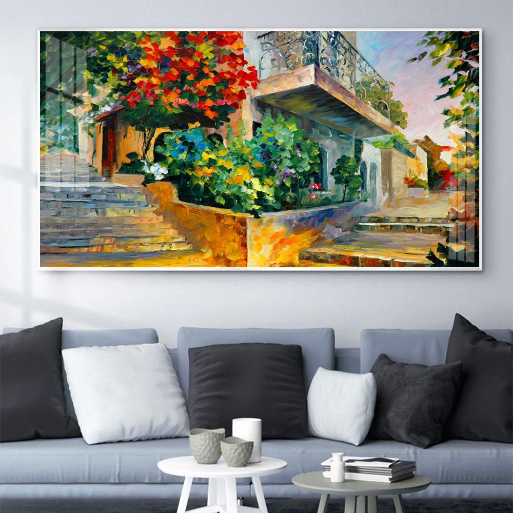 Nordic landscape oil painting sling bridge watercolor art canvas painting living room corridor office home decoration mural No Frame
