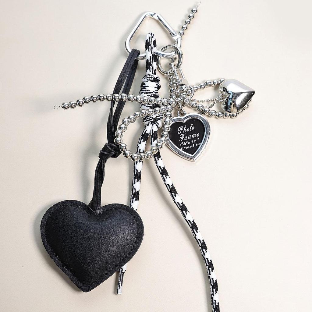 Korean Trendy Leather Heart Bow Backpack Pendant Delicate Beaded HandBag Backpack Pendant Decoration For Girls Gift