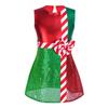 Girls Christmas Dress Striped Color Block Sleeveless Back Cutout Shiny Layer Skirt Jumpsuit Stage Costume