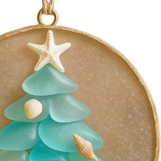 Hav-inspirert julepynt Sjøglass Skjell Resin Tre med Sjøstjerne Topp Kystnær Jul Hengende Dekorasjon til Tre Bil Speil Dekor