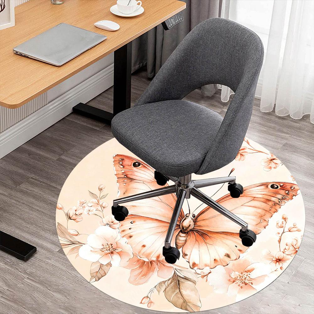 1PC Butterfly Flowers Office Round Area Rug, Under Office Chairs Bedroom Living Room Home Decor, Carpet for Office -1110094