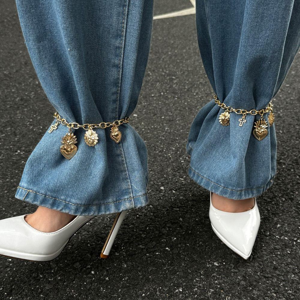 Detachable Jeans Brooch Tassel Cross Pendant Jeans Chain Fashion Tassel Pearl Foot Ankle Unisex