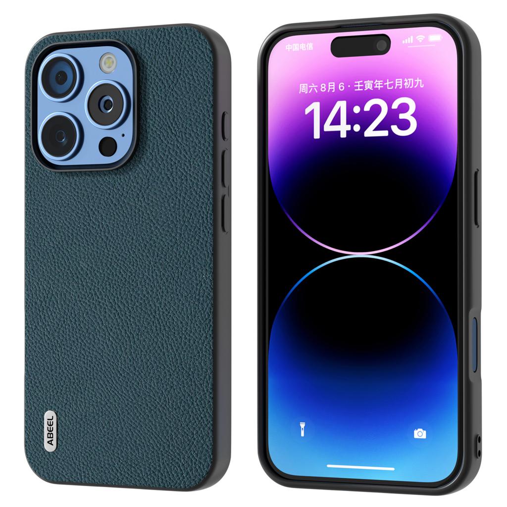 ABEEL For iPhone 16 Pro Cases Genuine Cow Leather+PC+TPU Phone Cover