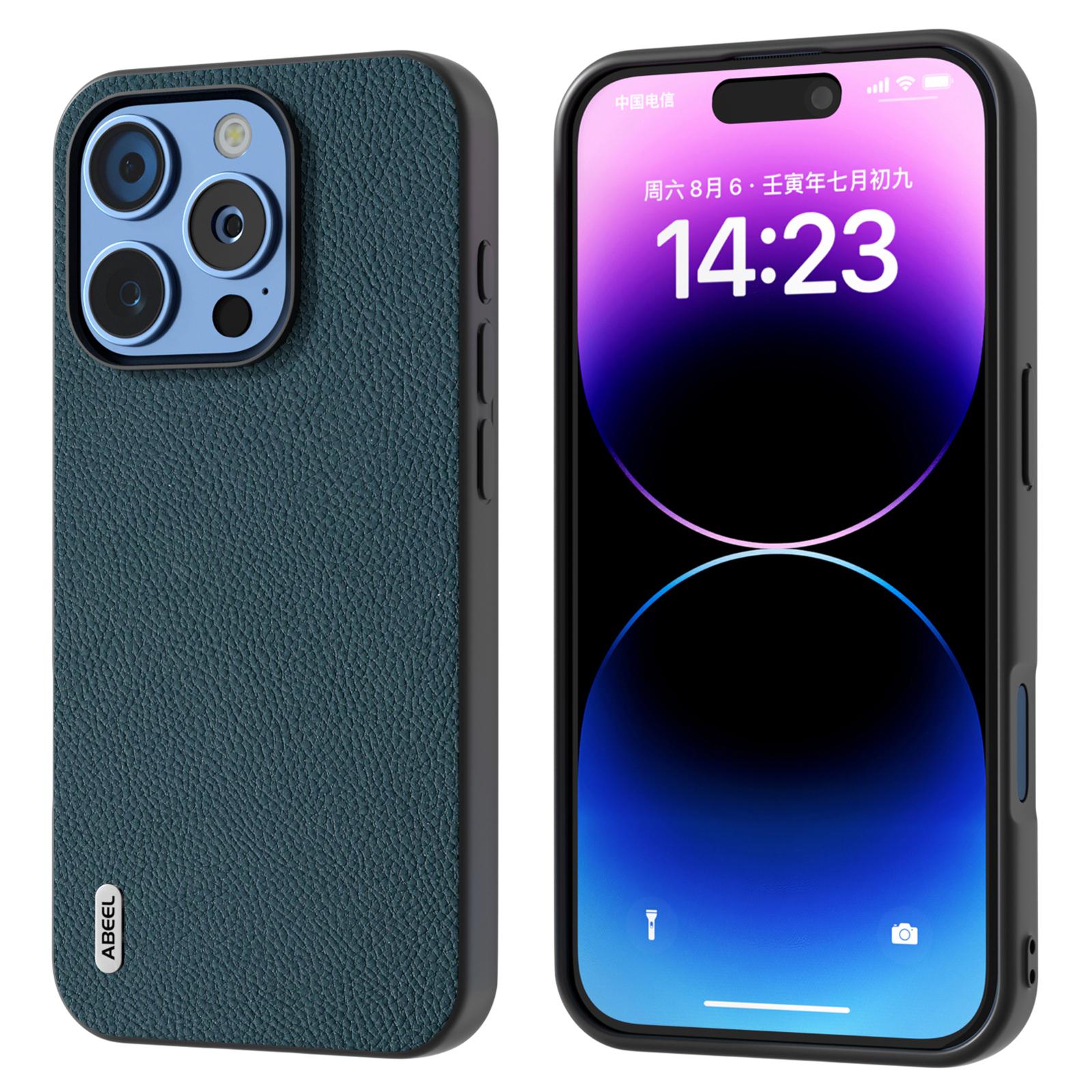 

ABEEL For iPhone 16 Pro Cases Genuine Cow Leather+PC+TPU Phone Cover D
