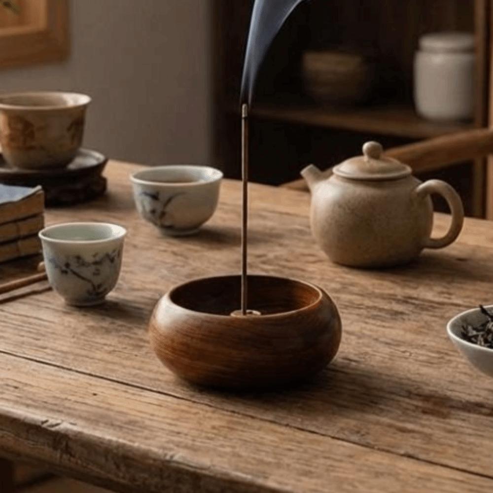 Handcrafted Wooden Incense Holder Solid Wood Bowl Shape Censer Stick Holder Desktop Decor