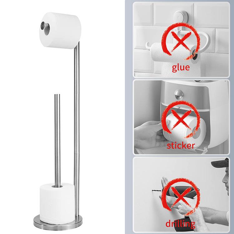 Stainless Steel Floor-Standing Toilet Paper Holder, Punch-Free Design