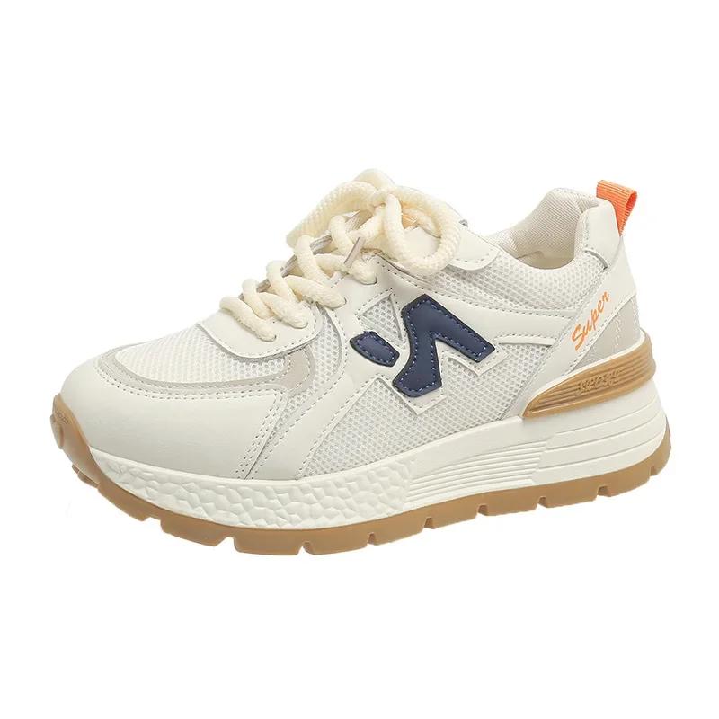 Fashion Women Mesh Flat Shoes Spring autumn Breathable Women Leather Couple Breathable Comfortable Casual Running Khaki Sports Shoes