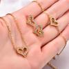 Full Diamond Hollow Heart Necklace Earring Set Lightweight Fashion Alloy Jewelry for Teen Girls Daily Accessory
