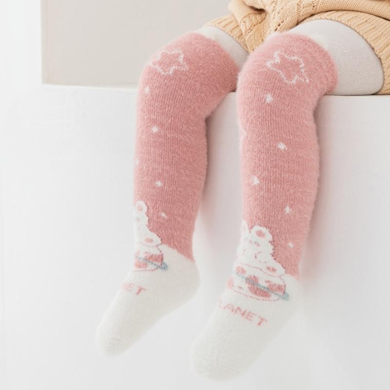 Autumn Winter Sweet Stockings Bowknot Imitation Mink Socks Winter Plush Warm Home Sleeping Socks Cartoon Cute Furry Tube Socks
