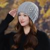 Rabbit Fur Pullover Knitted Hat Women Autumn and Winter Warm Wool Hat Fashion Pearl Headgear Outdoor