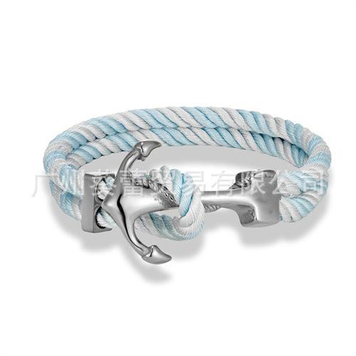 Classic Navy Stainless Steel Anchor Bracelet Men'S Casual Double Strand Multicolor Nautical Surfing Bracelet