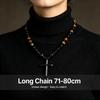 Collier de chapelet Œil de Tigre Naturel, Chaîne de Perles Faite à la Main avec Pendentif Croix en Pierre Bijou de Mode Décontracté Unisexe