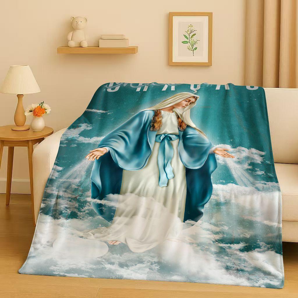 Classic Jesus Virgin Mary Art Flannel Blanket,Ultra Soft Warm Plush Throw for Home Bedroom Bed Sofa Cover Office Travel Gift Kid