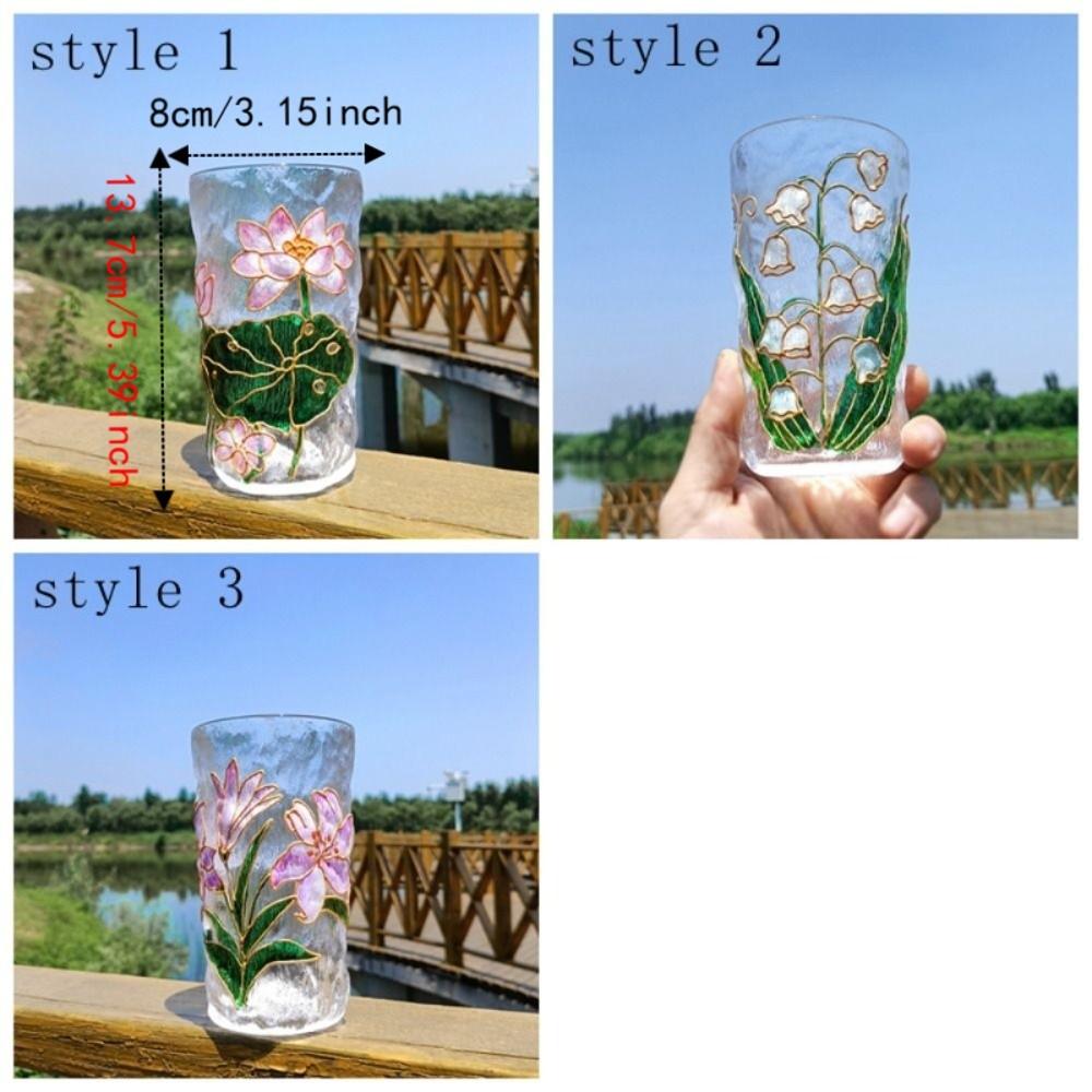 Gletscherstruktur Handbemalte Glas Tasse Blumen Design Bier Tasse Mode Saft Tasse Tee Zeit