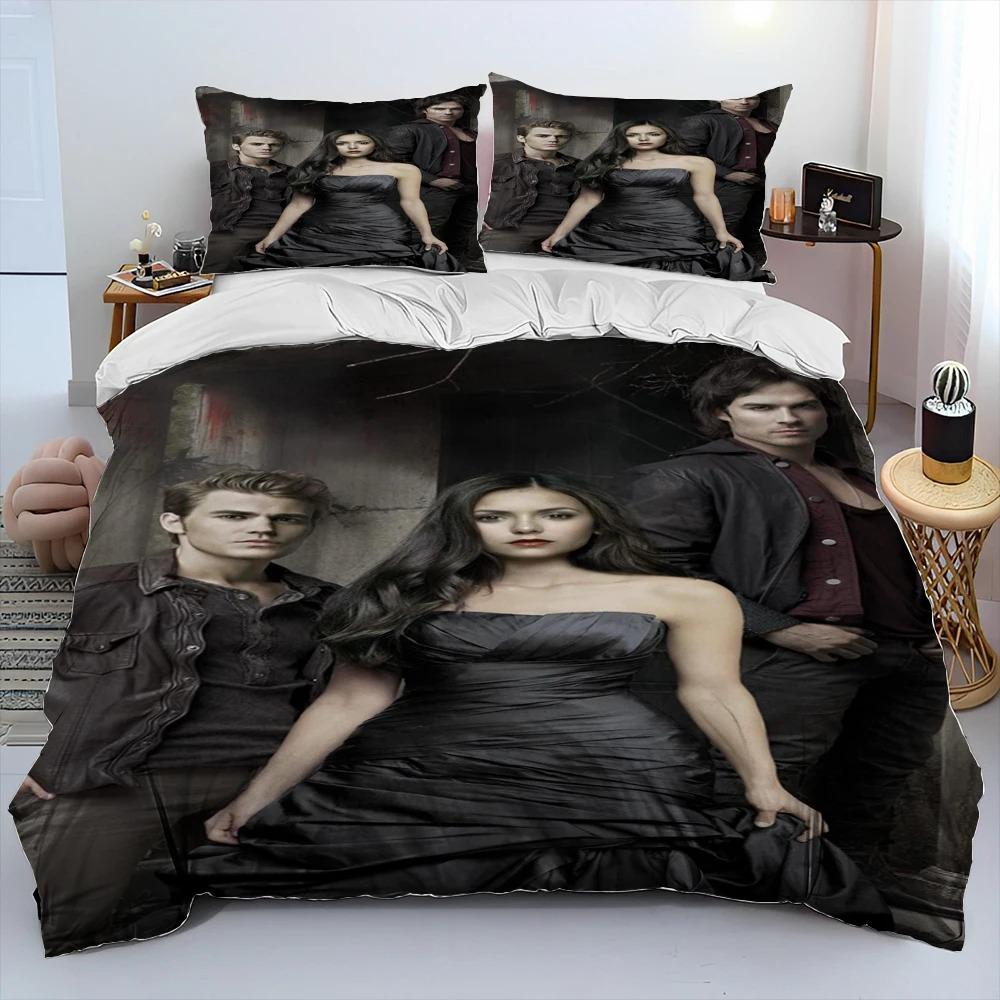 The Vampire Diaries Bettwäsche-Set 3D-Druck Bettbezug Bettwäsche-Set Steppdeckenbezug mit Kissenbezug King Queen Size Kindergeschenk