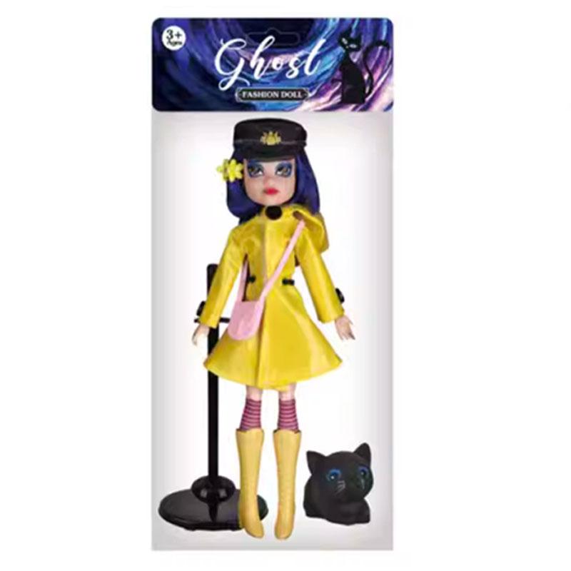 Ghost Mom Caroline Doll Yellow Raincoat Black Cat Joint Movable Action Figure Dress Up Set Toy Ornament Birthday Gift