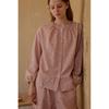 Autumn new women's cotton abraded crew neck cardigan type printed pajamas long sleeves trousers loungewear set