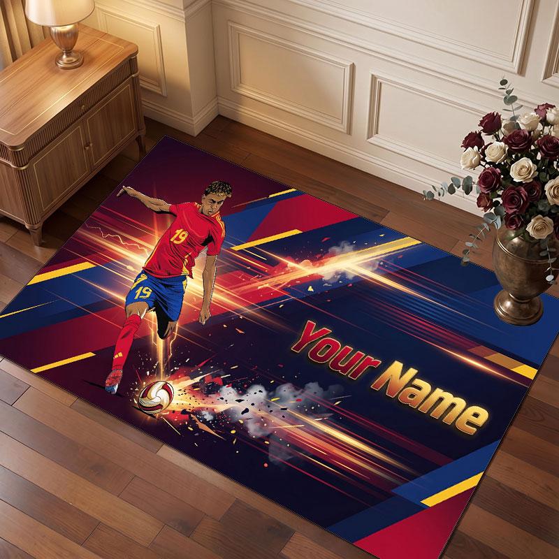 Tappeto in Velluto di Cristallo Personalizzato Lamine Yamal, Stampa Testo Nome Personalizzato, Logo Calcio Tappetino Morbido Antiscivolo Decorazione Casa Regalo