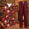 Damen-Uniformset mit kurzärmeligem Weihnachtsdruck-Oberteil und Hose, 2-teiliger Pflegekraft-Kittel