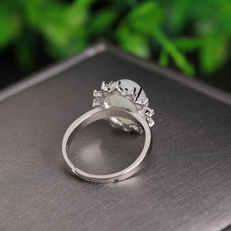 Tancise Classic 925 Sterling Silver  Zircon Jade Ring Ladies Jewelry Wedding Promise Party Gift