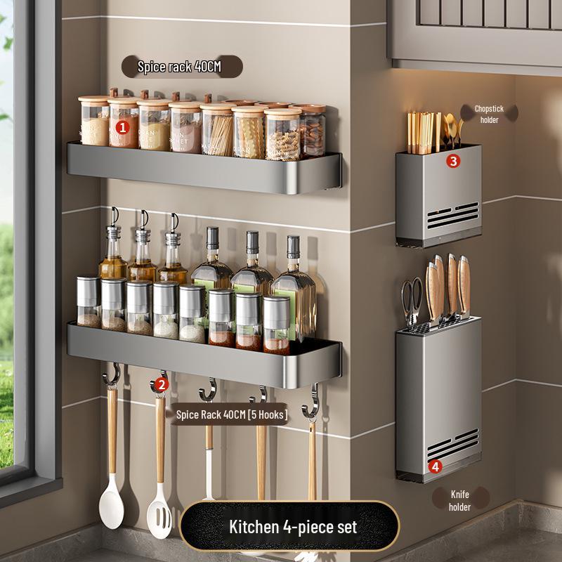 Wall-Mounted Multifunctional Kitchen Spice and Knife Organizer
