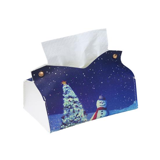 Foldable Paper Holder Snowman Snowflake Faux Leather Tissue Box Cover Christmas Rectangle