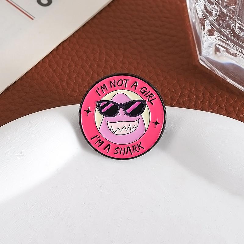 Cute Monster Enamel Pins Custom I'M NOT A GIRL I'M A SHARK Brooches Lapel Badges Clothes Funny Jewelry Gift for Kids Friends