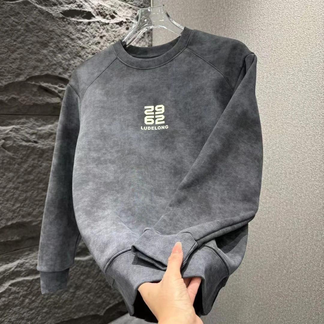 

Men s Korean Style Printed Hoodie - Spring/Autumn Round Neck, Long Sleeve, Trendy Hong Kong Fashion L темно-сірий
