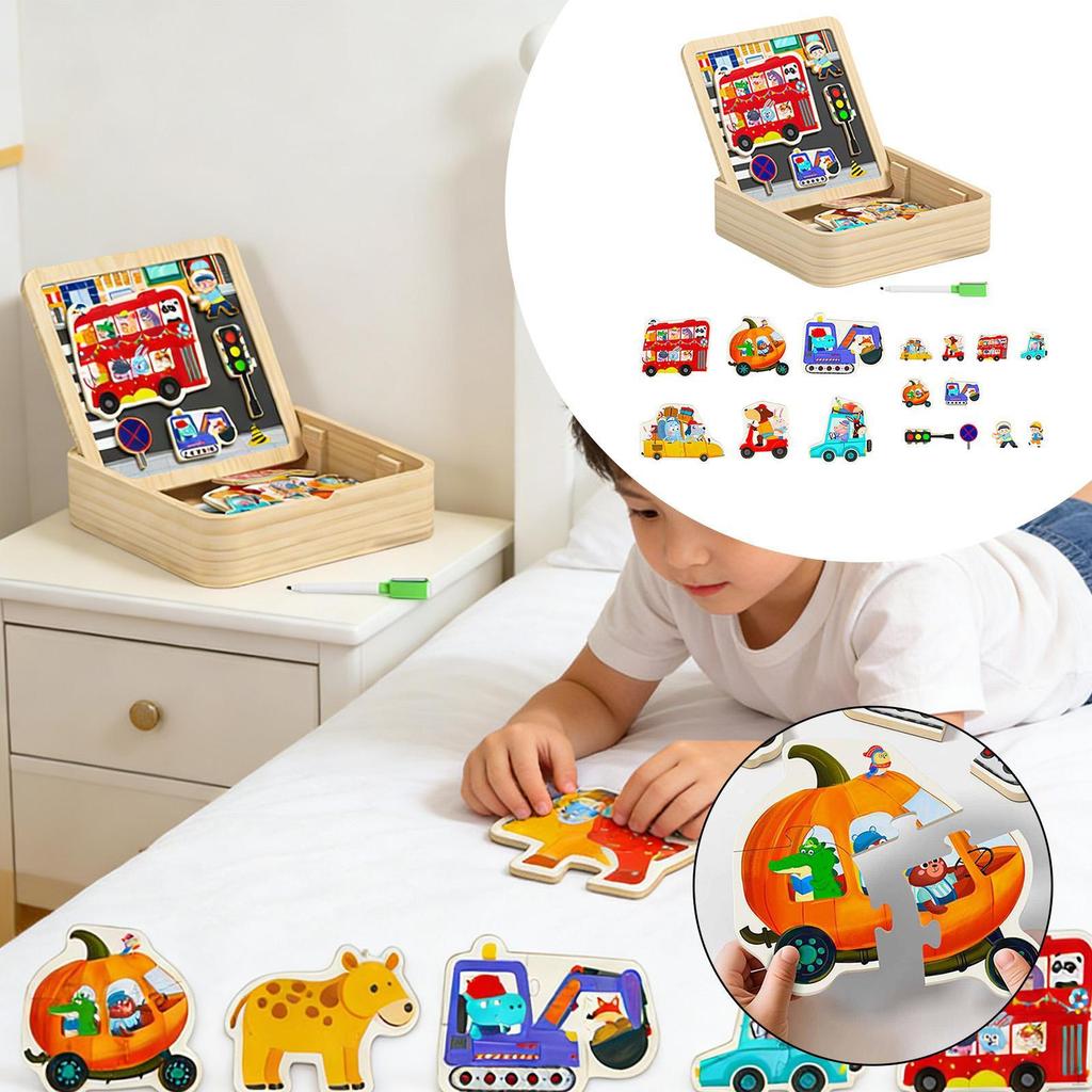 2 in 1 Wooden Toddler Puzzle Drawing Board Children for 46 Years Boys Girls Style A