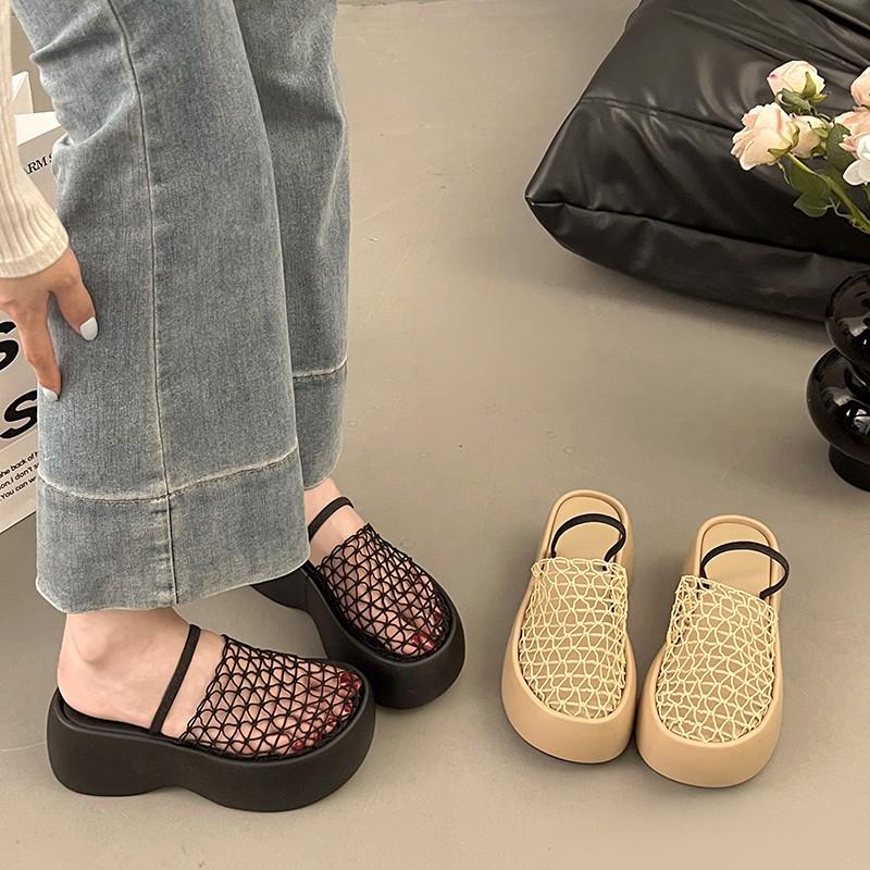 Mesh Women Platform Slippers High Heels Summer Slides Heeled Sandals 2025 New Brand Pumps Dress Designer Lady