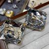 Wind Einfache Atmosphäre Quadrat Achteckig Glas Mondlicht Kristall Große Einzelne Diamantohrringe Leichter Luxus Hochwertige Steckerohrringe