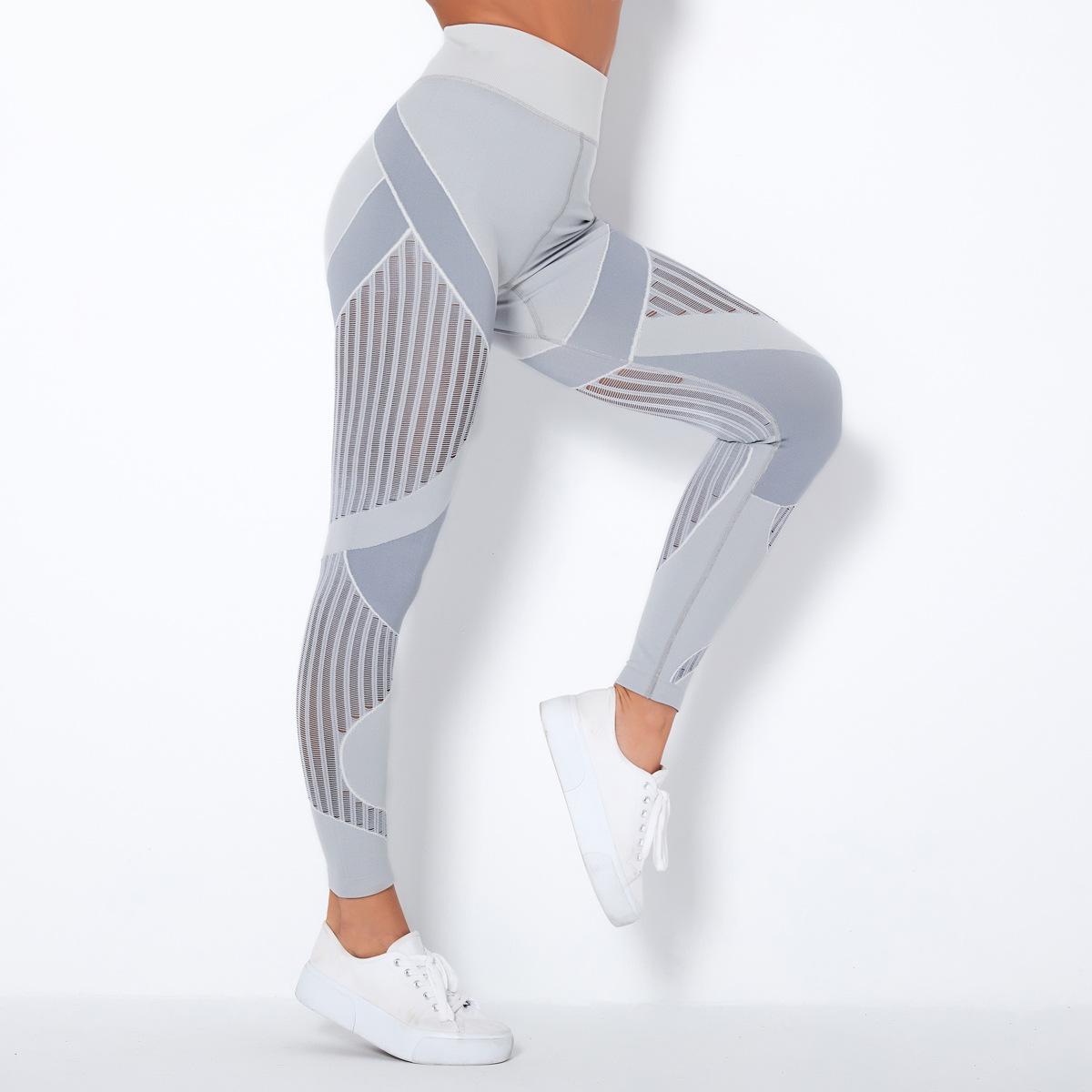 JYL Seamless Knit Hollow Yoga Pants High Waist Hip Lifting L румяный розовый