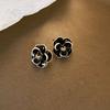 Black retro flower butterfly earrings temperament high-end stud earrings fashion niche versatile light luxury earrings