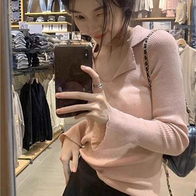 Strickpullover mit Polokragen für Damen, Neuer Stil für den frühen Herbst, Pullover, Vielseitiges Basic-Oberteil, Schlankmachendes und figurbetontes Oberteil mit ausgestelltem Ärmel