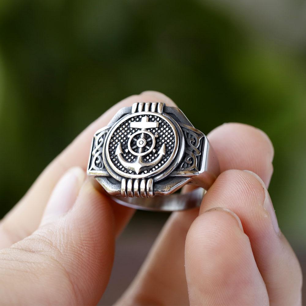 New 316L Stainless Steel Vintage Biker Ring With Anchor Patterns For Men Women Punk Motorcycle Jewelry Gift