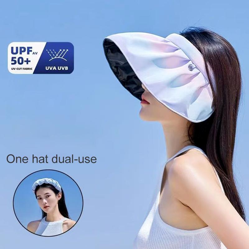 1PC Sunshade Hat Fashion Empty Top Hat Foldable Women Dual Use Big Brim Summer UV Protection Hair Hoop