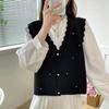 Autumn Sweater Vest Women Beaded Preppy Style Thin Sleeveless Knit Cardigan Waistcoat